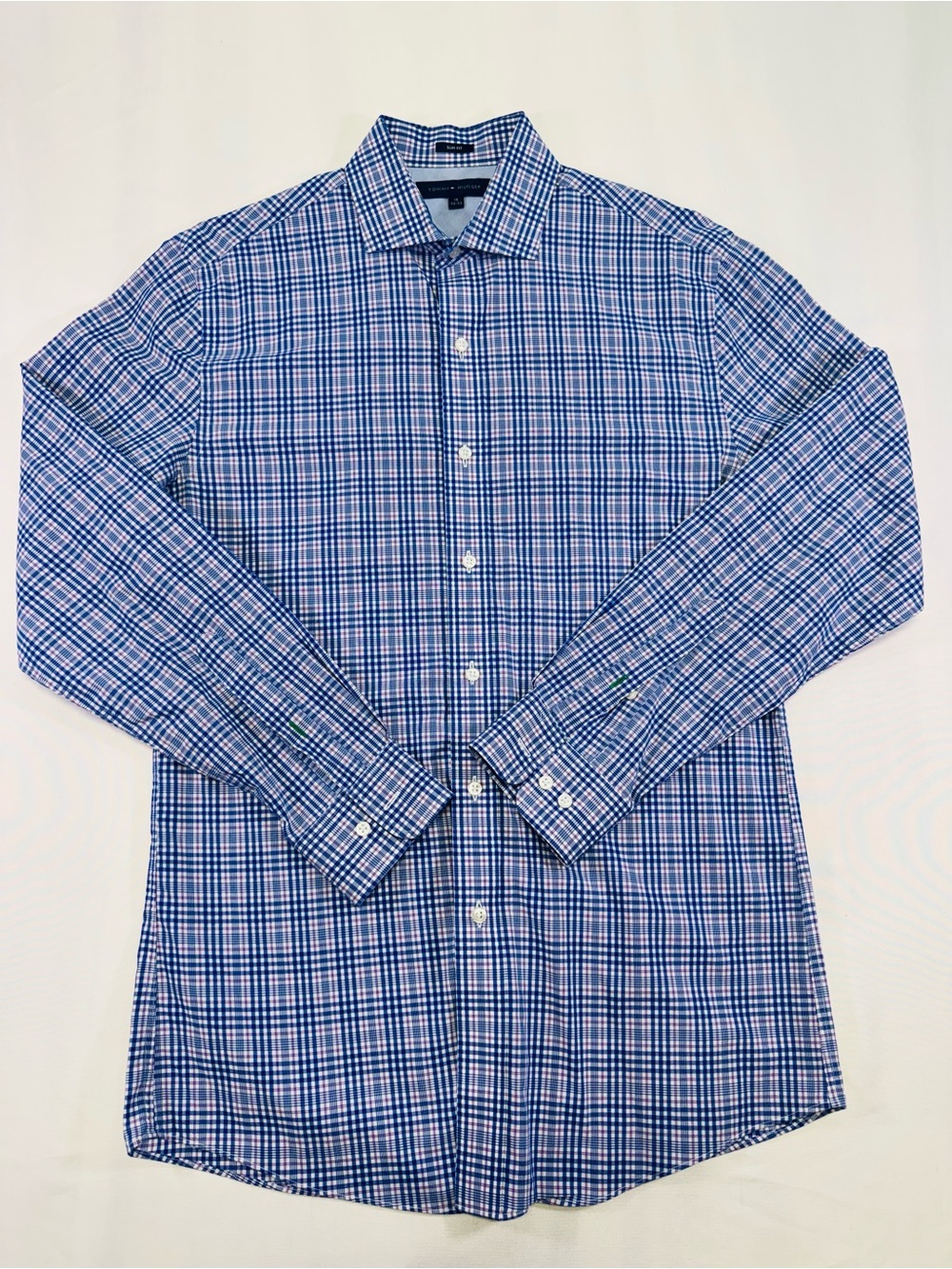 Tommy Hilfiger Blue and White Plaid Dress Shirt